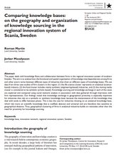 Comparing knowledge bases: on the geography and organization  of knowledge sourcing in the  regional innovation system of  Scania, Sweden