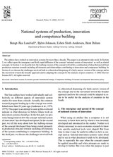 National systems of production, innovation and competence building